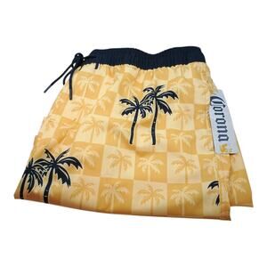 Corona Men's Yellow Blue Palm Trees Lined Swim Trunks Board Shorts 2XL 44/46